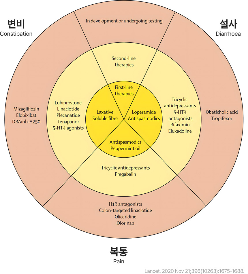 변비 Constipation / 설사 Diarrhoea / 복통 Pain / Lancet. 2020 Nov 21;396(10263):1675-1688.